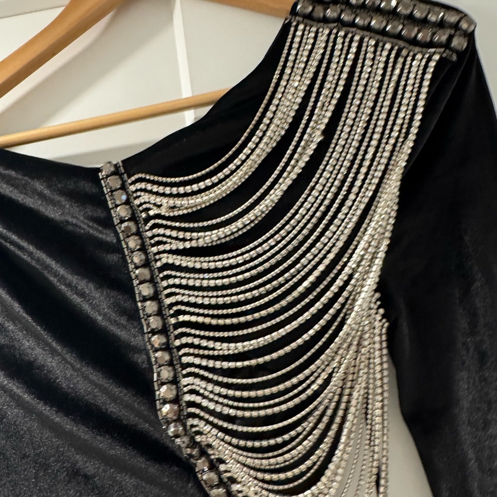 Bebe Black Dress with Silver Embellishments